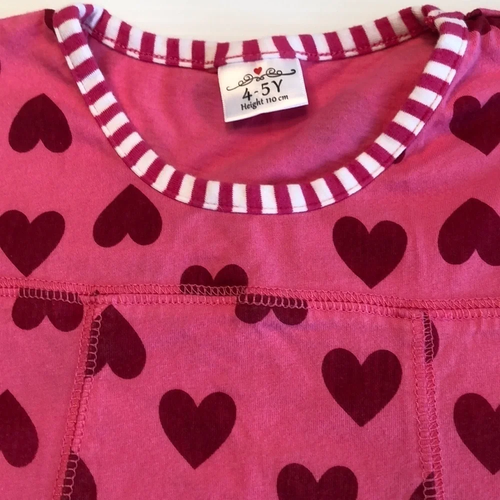 Pink Cotton Short Sleeve Dress Red Hearts Candy Stripe Accent Little Girl's 4/5